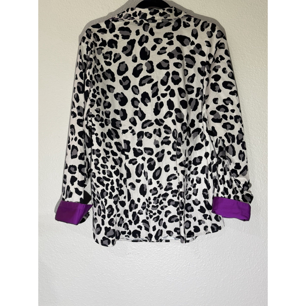 LANE BRYANT Leopard Print Blouse 22 Embellished Collar Button Front Purple Cuffs - Picture 5 of 11